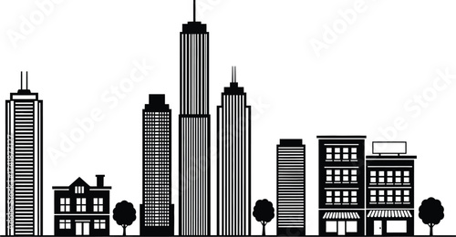 Vector city skyline illustration urban buildings and skyscrapers editable vector