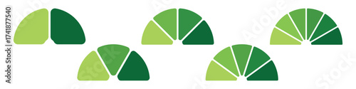 Green semicircle infographic template. Progress bar, gauge, step process graphic