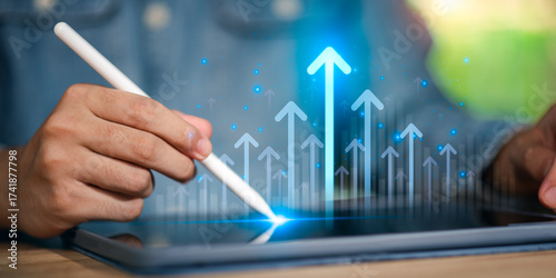 Photos Creative digital innovation and strategic growth emerge from technology-driven tools and data insights, enabling individuals to visualize progress and unlock potential in business and productivity