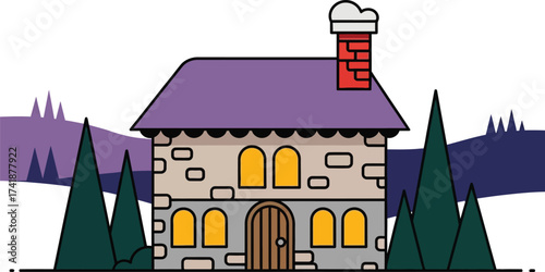 Winter house illustration with snow covered roof and chimney vector editable vector