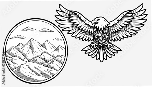 Majestic eagle soars above mountain peaks, embodying freedom and adventure in nature's artwork