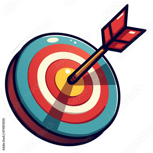 Target arrow success bullseye dartboard aim achievement focus strategy marketing goal hitting accuracy point vector sticker icon