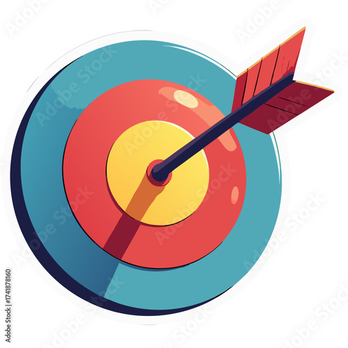 Target arrow bullseye achievement success goal focus strategy marketing dartboard aiming accuracy business plan vector sticker icon