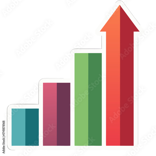 Growth chart business graph increase success arrow infographic bar chart financial data analysis progress up trend vector sticker icon