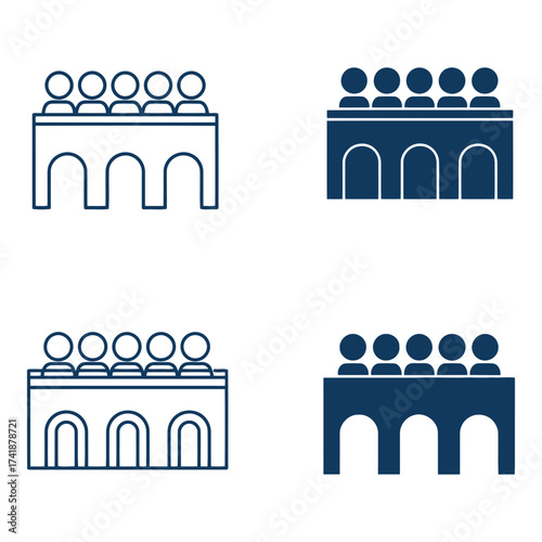 A set of four icons depicting a jury or panel of people in a silhouette style, presented isolated on a white background.