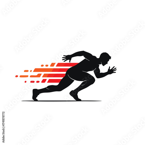 Dynamic silhouette of a sprinter in full stride with motion lines emphasizing speed and athleticism