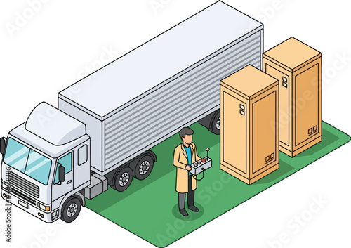 Truck delivery inspection system cargo transport vector illustration editable vector