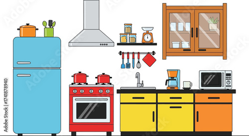 Colorful kitchen illustration vector design modern kitchen scene editable vector