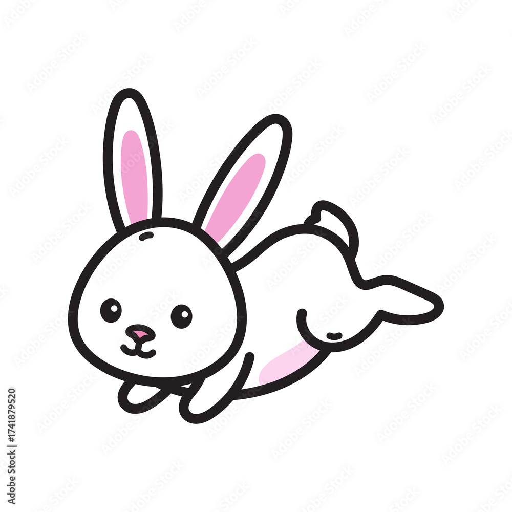 Fototapeta premium Cartoon White Rabbit with Pink Ears on Transparent Background Cute Animal Character Design Isolated Vector Illustration for Easter Spring Decoration and Animation