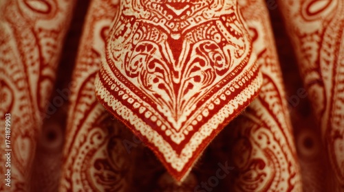 Perfectly Symmetrical Lace Fabric Pattern: Intricate Design Populated by Blurred Complementary Background