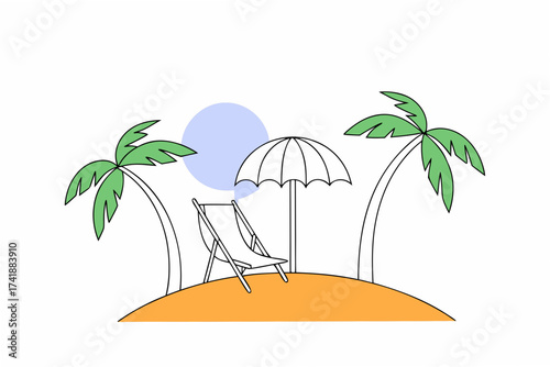Beach scene with chair and palms