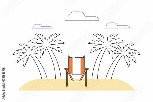 Beach scene with chair and palms