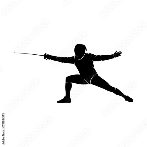 Silhouette icon vector design of a fencing athlete lunging.