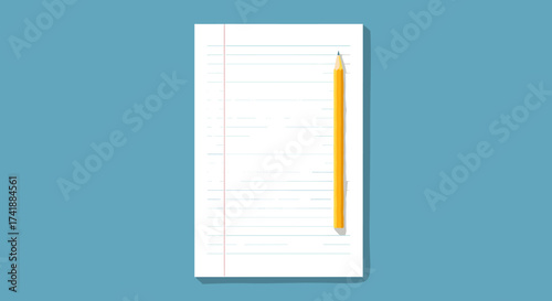 A blank lined notepad with a yellow pencil resting on the page.