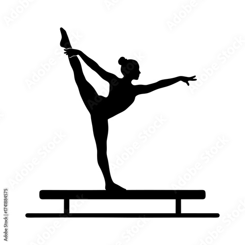 Silhouette icon vector design of a gymnast balancing on beam