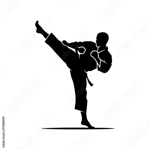 SilhoSilhouette icon vector design of a karate fighter kicking