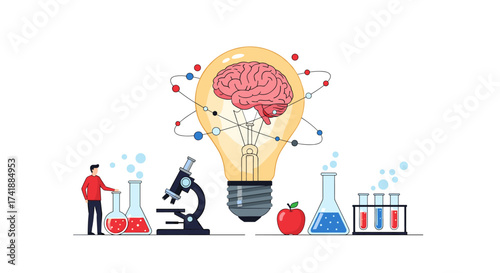Visualizing the process of scientific discovery and innovation through creative illustration.
