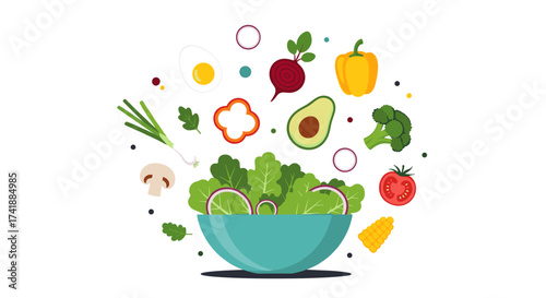 A vibrant and colorful depiction of a healthy salad bursting with fresh vegetables and ingredients.
