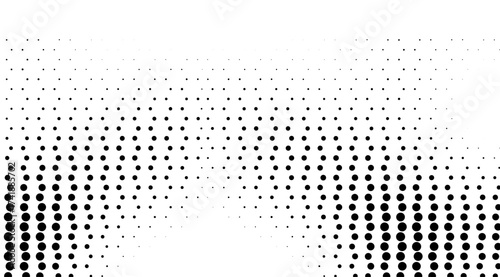 Monochrome halftone pattern creates an abstract background with varying sizes of black dots fading across a white canvas, offering a versatile and modern design element