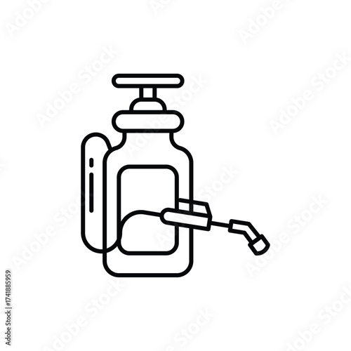Outline of a garden sprayer It has a bottle pump handle and nozzle. line icon editable stroke.