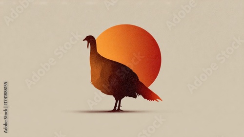 Thanksgiving turkey silhouette against sunset digital artwork minimalist design warm colors