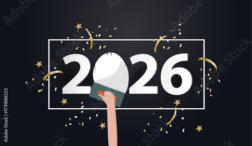  happy new year 2026. 2026 with hand holding a trowel plastering
