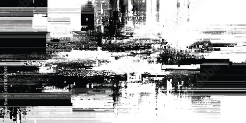 Modern grunge glitch visual art with pixel breakdown, distorted screen lines, error interference texture, cyberpunk decay pattern.