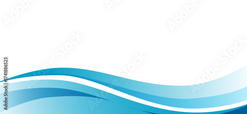 Waves of varying shades of blue ripple across the bottom of the image, creating a soothing aquatic backdrop, balanced by a large expanse of clean white space for text or other design elements