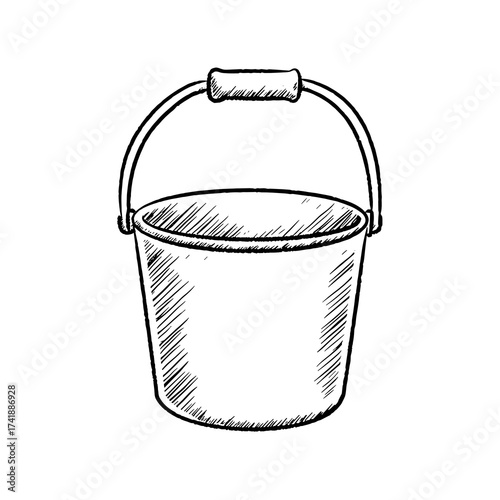 Simple metal bucket with handle in sketch style  