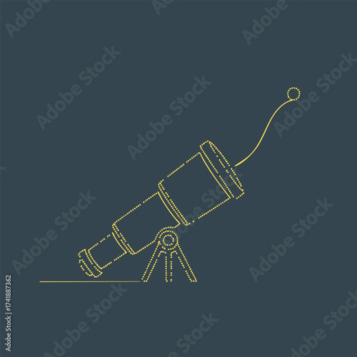 Minimalist Line Drawing of a Telescope on a Tripod with a Clear Night Sky