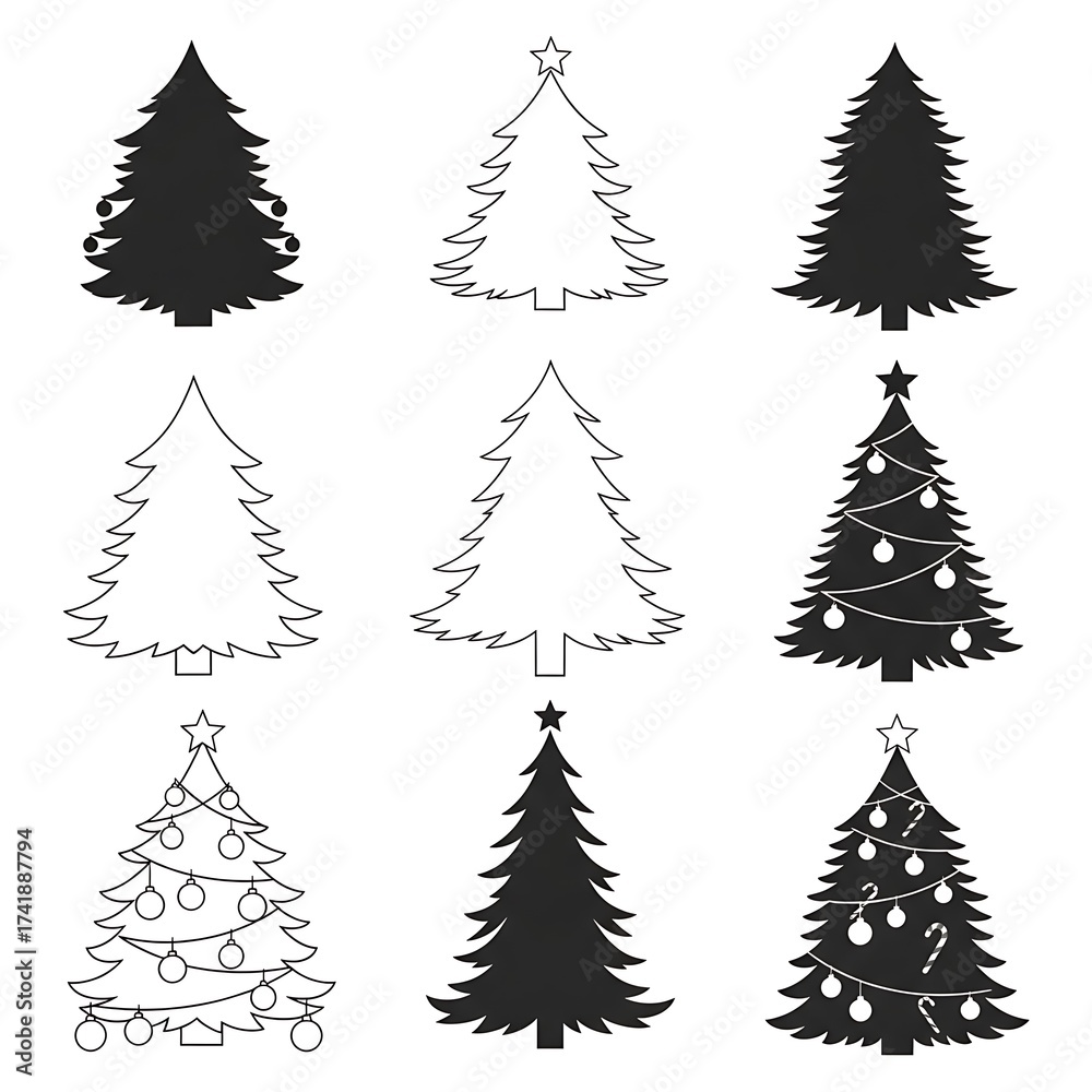 Obraz premium Collection of Christmas Trees in Various Styles and Designs.