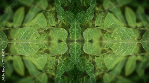 Overlapping Leaves Symmetry, Blurred Background Highlighting Textured Leaf Patterns.