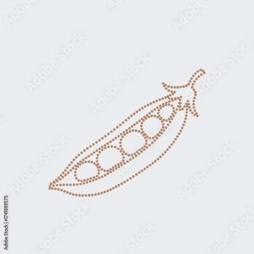 Stylized dotted outline of a pea pod with peas inside, minimalist design emphasizing simplicity and natural elements