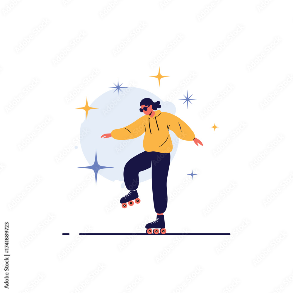 Fototapeta premium A person is roller skating with stars in the background.