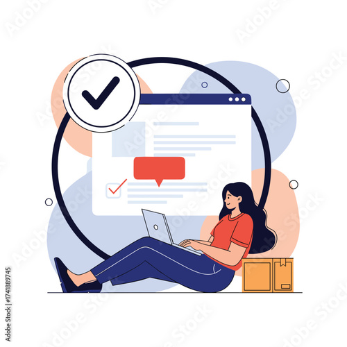 Customer service representative completing tasks on a laptop.