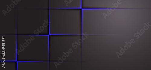 A textured geometric background showcases gray and black squares subtly highlighted by thin, vibrant blue lines, creating depth and a modern, sophisticated dimensional effect