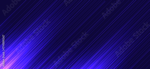 Illuminated diagonal lines across a deep blue background create a vibrant and modern abstract design, ideal for presentations, wallpapers, and tech-themed projects with a luminous feel