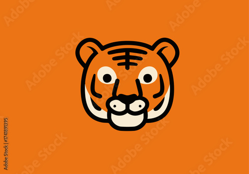 Minimalist Tiger Face Illustration – Bold Orange, Black, and White Animal Icon for Wildlife Branding, Education, and Graphic Design