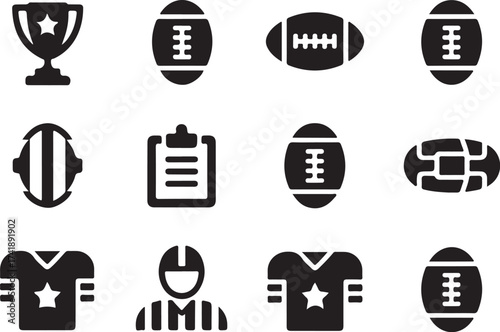 American football icons showing sport equipment