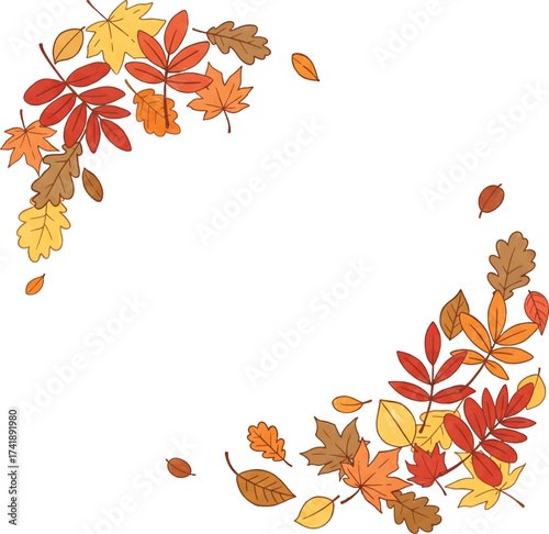 Vector Illustration Autumn Leaves Frame Fall Foliage Border for Seasonal Decor