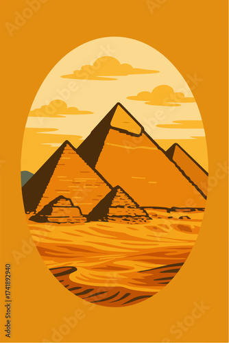 Pyramids desert dunes Egypt sunrise minimalist travel emblem