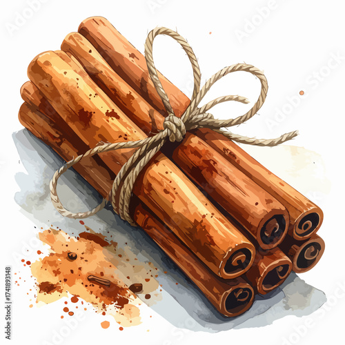 Aromatic Cinnamon Sticks Tied Together with Twine.