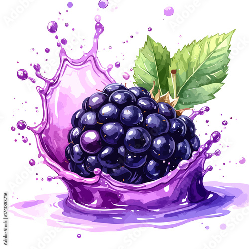 Ripe Blackberry with Dynamic Purple Juice Splash.