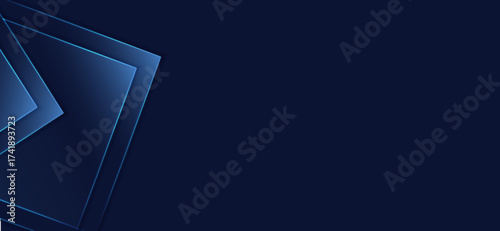 Navy blue background showcases overlapping squares with light blue borders, creating a modern and geometric design with ample space on the right side for text and graphic integration