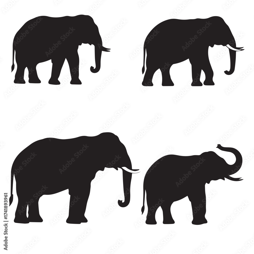 Fototapeta premium Elephant Silhouette Icon, Minimal Elephant Vector, Black Elephant Shape, Simple Elephant Design, Flat Elephant Illustration