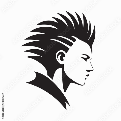 Male Head with Spiky Hairstyle Modern Logo Vector isolated on white background