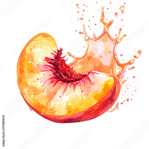 Vibrant Watercolor Peach Slice with Dynamic Splash.