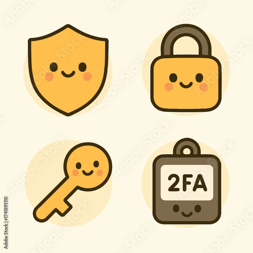 Secure login icons friendly shield padlock key and two factor badge