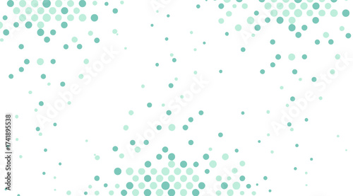 Soft teal circles cascade across a bright white background, arranged in clusters and scattered formations to create a delicate, airy, and visually calming pattern design