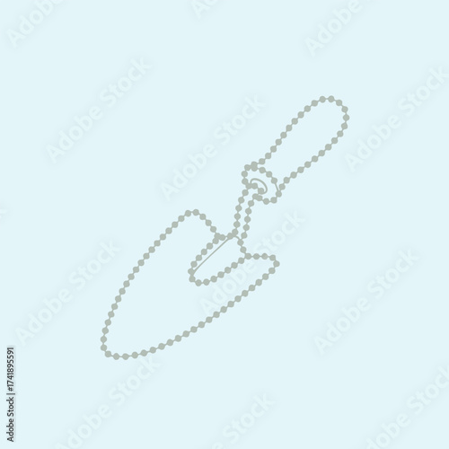 Minimalist outline of a keychain with a key attached, depicted with dotted lines on a light blue